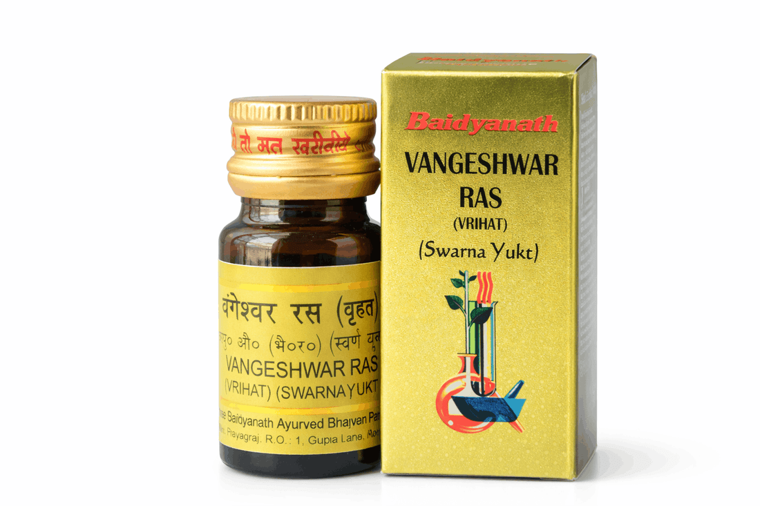 Baidyanath Vangeshwar Ras Vrihat bottle with outer carton