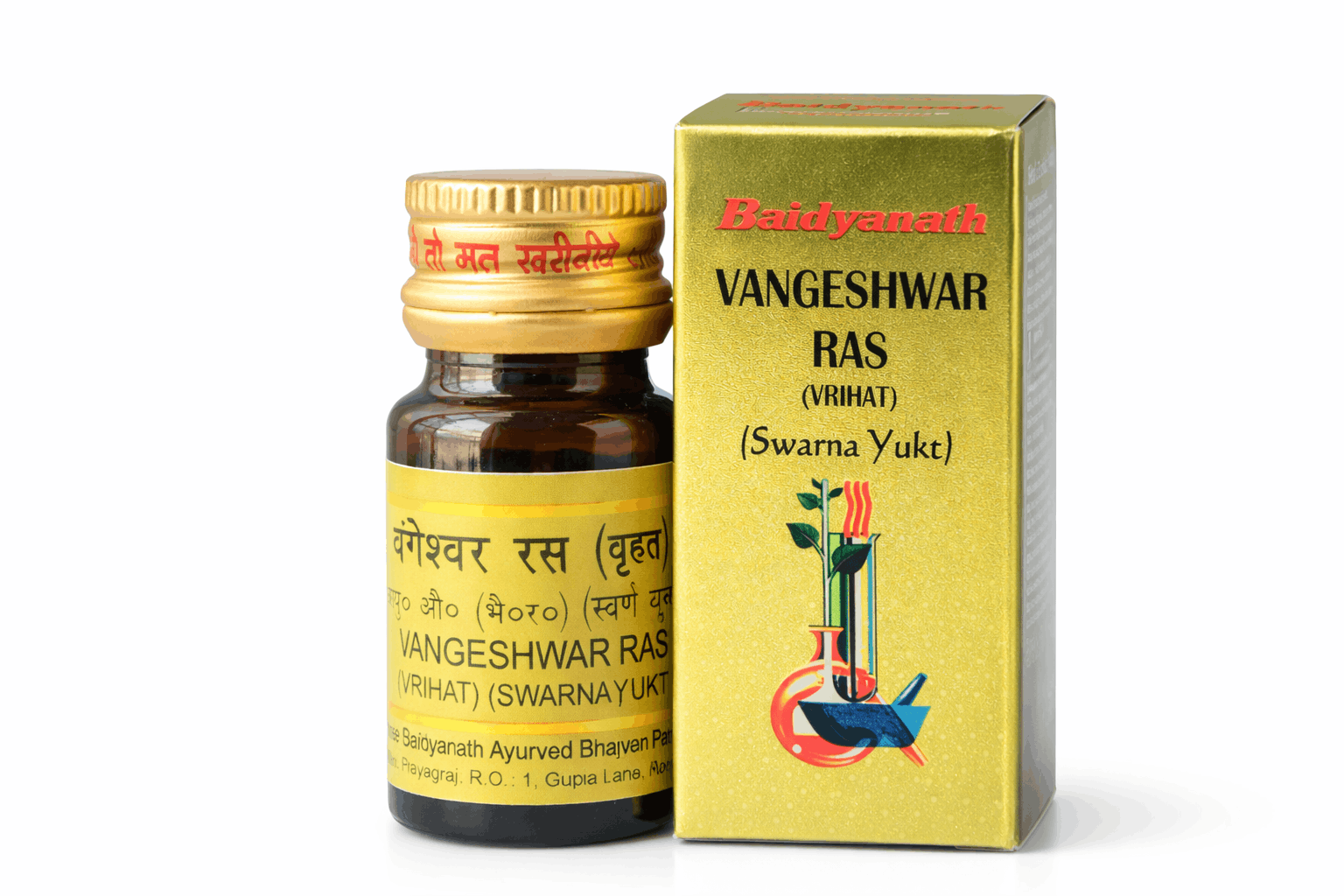 Baidyanath Vangeshwar Ras Vrihat bottle with outer carton