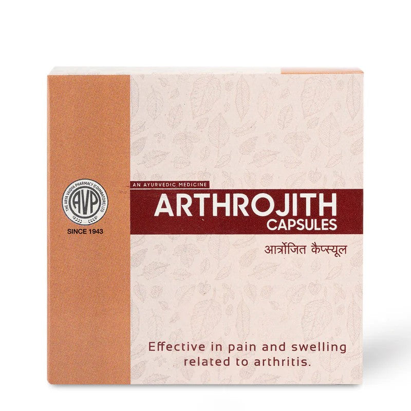 AVP Arthrojith Capsules box packaging featuring text "Effective in pain and swelling related to arthritis" and the AVP logo with "Since 1943" | BodyStop