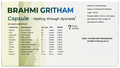 AVP Brahmi Gritham Capsule packaging showing the reference to Ashtanga Hrdaya, dosage, storage conditions, caution, and the complete ingredients composition table with Sanskrit names, botanical names, parts used, forms, and quantities including Brahmi juice and Cow's Ghee | BodyStop