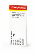 Baidyanath Prawal Bhasma outer packaging box side panel displaying the medical supervision caution, manufacturing license number A-393/79, net contents of 10g, and blank regulatory fields for batch number, manufacturing date, expiry date, M.R.P., and unit sale price | BodyStop