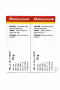 Baidyanath Prawal Pishti outer packaging boxes back panels detailing the medical supervision caution, storage instructions, manufacturing license number A-393/79, net contents of 10g, and regulatory fields | BodyStop
