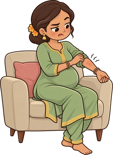 Kavya scratching an itchy rash on her arm
