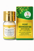 Chirayu Vasant Kusumakar Ras With Gold bottle and outer packaging box | BodyStop