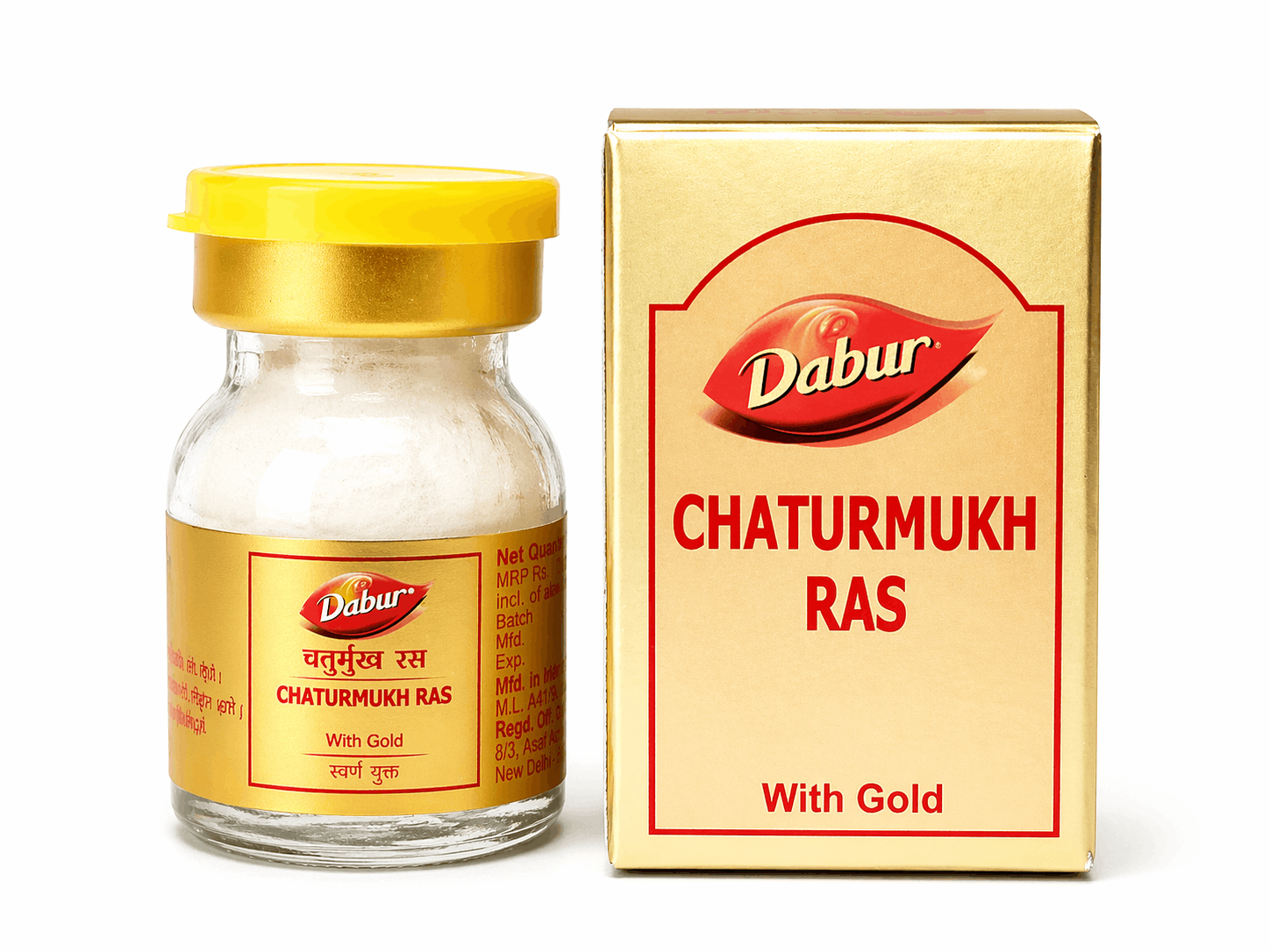 Dabur Chaturmukh Ras With Gold bottle and outer packaging box | BodyStop