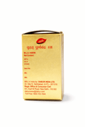 Dabur Vrihat Purnachandra Ras gold packaging box back panel displaying M.L.A-1408/86, Net Content, MRP, batch, mfd, exp fields, and manufacturer details for Dabur India Ltd. in Sahibabad, U.P. | BodyStop