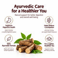 Dhootapapeshwar Amrutarishta promotional marketing banner detailing Ayurvedic care for a healthier you, supporting digestive health, relieving constipation, immunity, featuring a 100% Ayurvedic formula made with natural herbal ingredients, and promoting overall well-being alongside imagery of Guduchi stems | BodyStop
