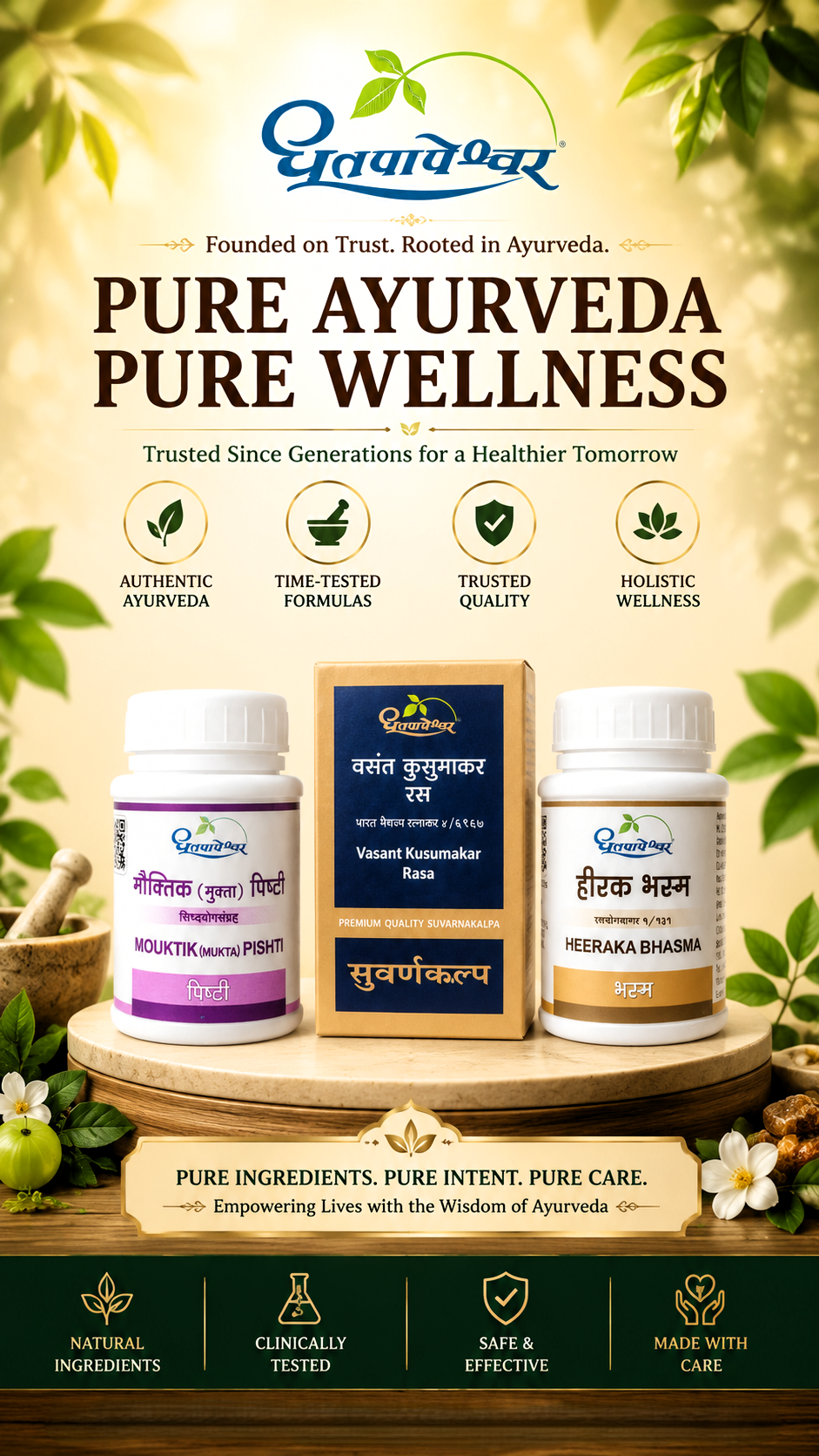 Dhootapapeshwar Ayurvedic products mobile banner featuring Mouktik Pishti, Vasant Kusumakar Rasa and Heeraka Bhasma | Buy Ayurvedic medicines and products online from BodyStopslider_item_YaW83B
