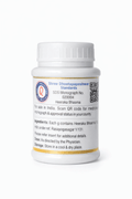 Dhootapapeshwar Heeraka(hira) Bhasma white medicine bottle back labeling showing standard details, SDS monograph number, ingredients, dosage, storage, and a QR code | BodyStop
