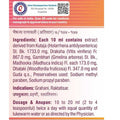Dhootapapeshwar Kutajarishta back label detailing ingredient composition per 10 ml according to Bhaishajya Ratnavali (Atisara) 7 / 174–177, including extracts of Kutaja (1733.0 mg), Draksha (867.0 mg), Gambhari and Madhooka (each 173.0 mg), Dhataki (347.0 mg), along with Guda q.s. and preservatives (sodium methyl paraben, sodium propyl paraben), indications for Grahani and Raktatisar, and dosage instructions of 10 to 20 ml twice daily with equal lukewarm water | BodyStop