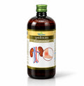Dhootapapeshwar Punarnavasav 450ml amber glass bottle with a green cap and product label featuring Hindi and English titles (पुनर्नावासव / PUNARNAVASAV), alongside anatomical graphics of the kidneys and a highlighted swollen lower leg and ankle | BodyStop