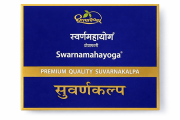 Dhootapapeshwar Swarnamahayoga tablets box packaging featuring the brand logo, product title in Hindi and English, and the text PREMIUM QUALITY SUVARNAKALPA | BodyStop