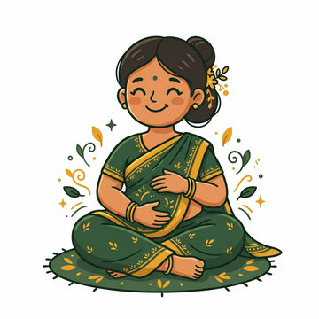 Illustration of a woman practicing yoga for digestive health and wellness, representing Ayurvedic digestive care | Buy Ayurvedic medicines and products online from BodyStop