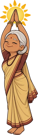 Dadi doing Surya Namaskar with arms raised towards the sun