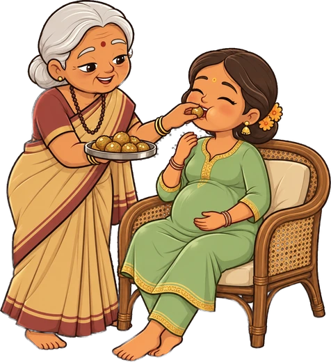 Dadi lovingly feeding Kavya a nutritious laddoo