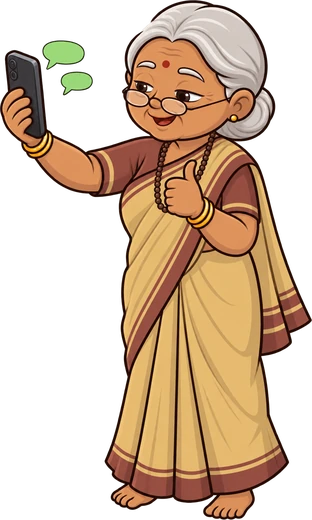 Dadi on a video call giving a thumbs up with her advice