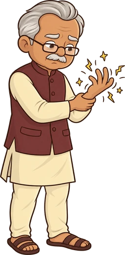 Dadaji holding his tingling, numb hand