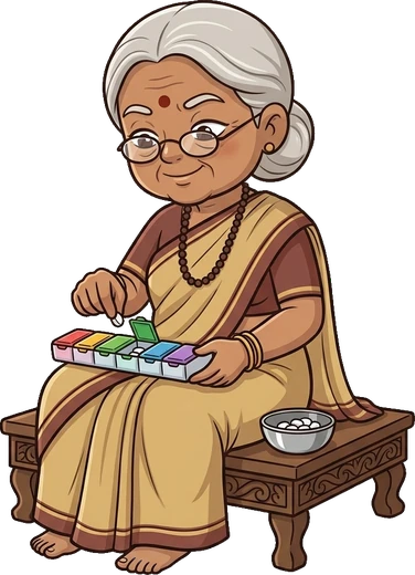 Dadi filling a weekly pill box so no dose is missed