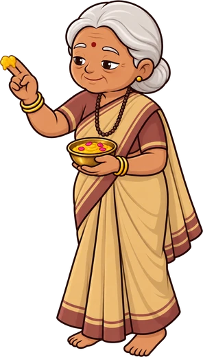 Dadi holding a bowl of haldi-besan ubtan with rose petals