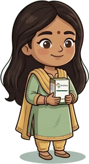 Illustrated young woman holding a BodyStop parcel